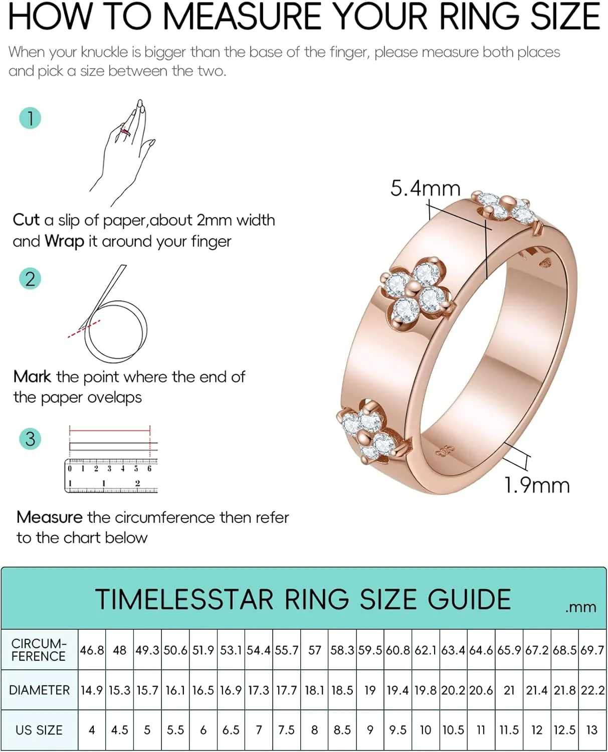 Clover Moissanite Rings for Women Gifts,Premium Moissanite(D Color VVS1 Clarity 3EX Cut), 925 Sterling Silver 14K Gold Plated Non Tarnish