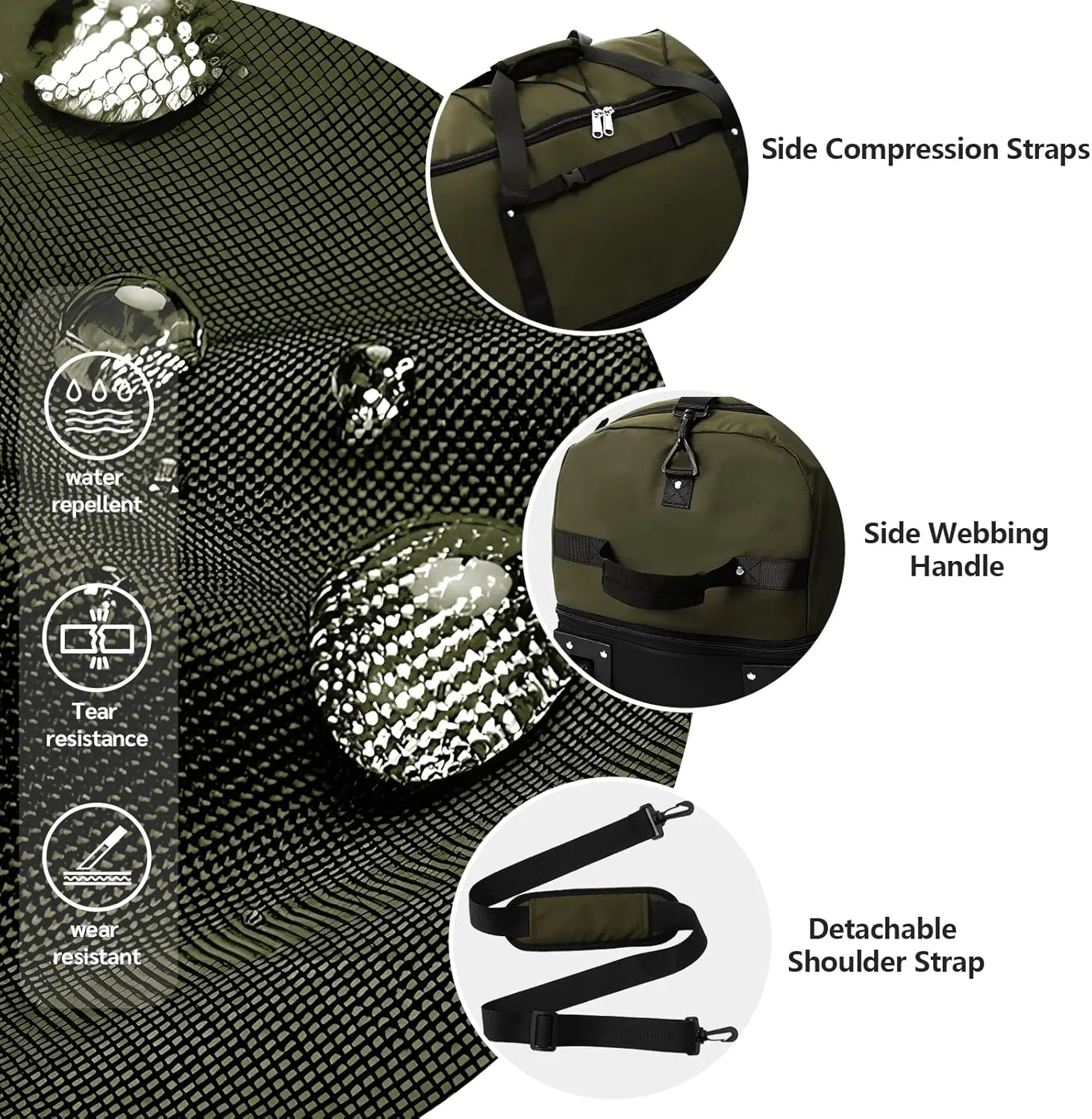 CONTAIL 32" Soft-Sided Rolling Duffle Bag with 2 Wheels,Expandable from 110L to 140L,Foldable Travel Duffel with Multiple Compartments,Army Green