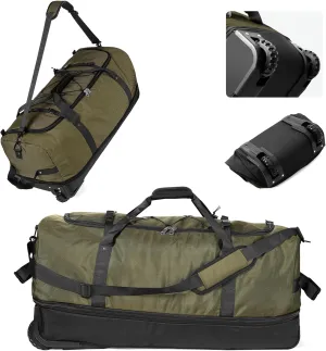 CONTAIL 32" Soft-Sided Rolling Duffle Bag with 2 Wheels,Expandable from 110L to 140L,Foldable Travel Duffel with Multiple Compartments,Army Green