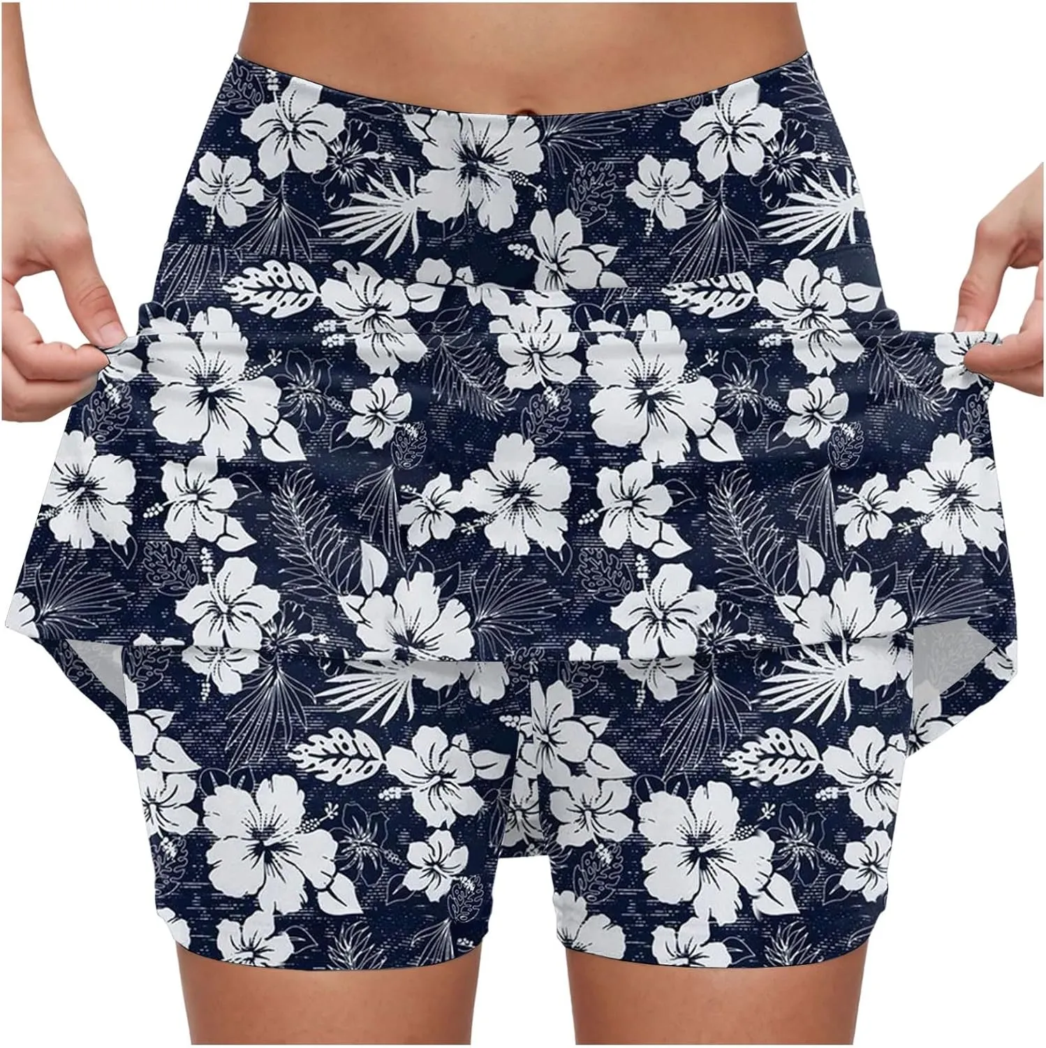 cooki Women's Athletic Skorts Lightweight Golf Skirts Inner Shorts Summer High Waisted Stretchy Floral Print Tennis Skort