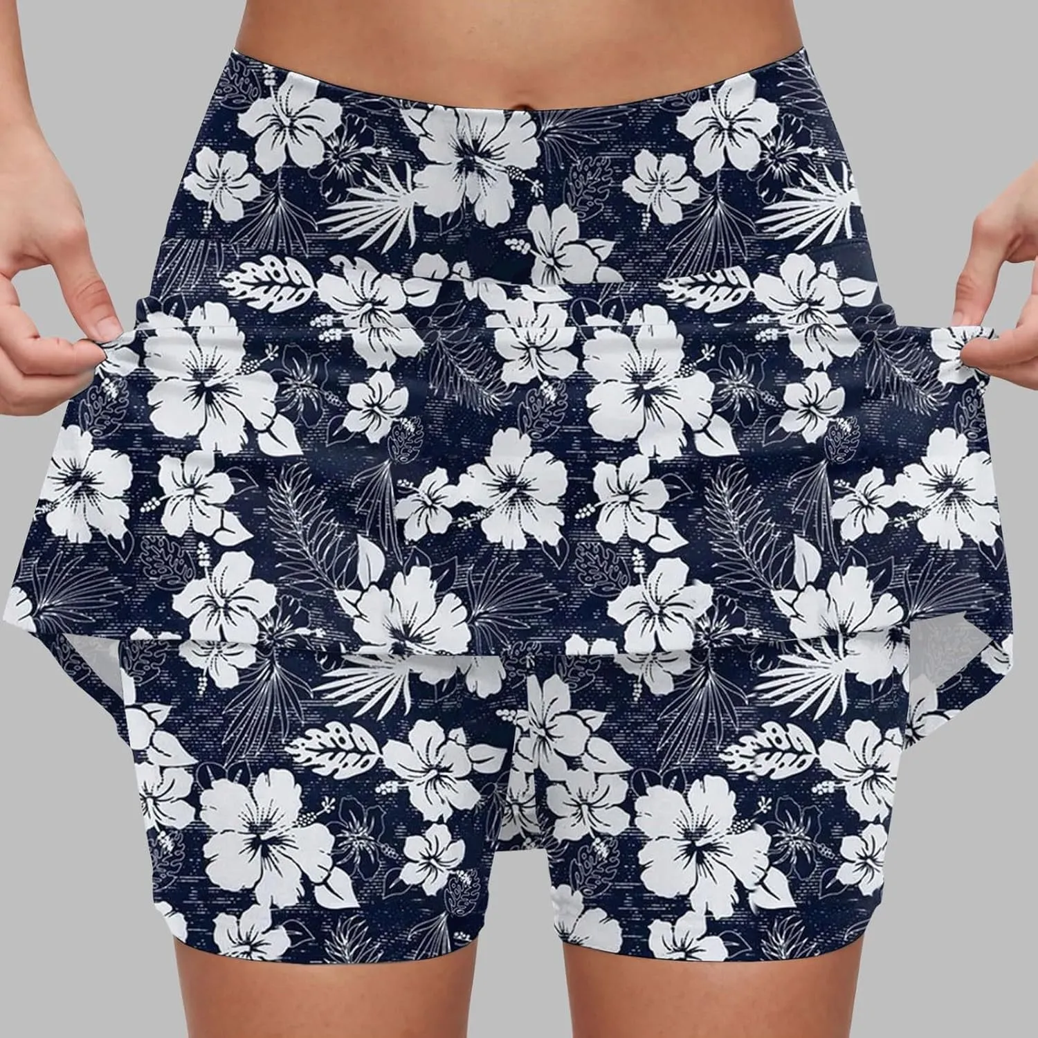 cooki Women's Athletic Skorts Lightweight Golf Skirts Inner Shorts Summer High Waisted Stretchy Floral Print Tennis Skort