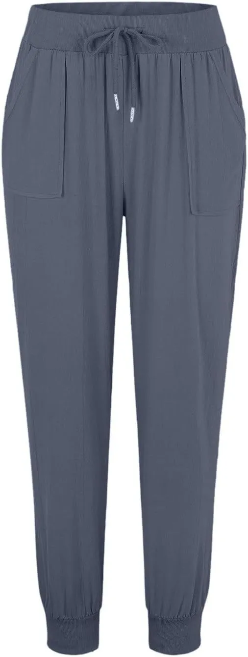 Cotton Linen Jogger Pants for Women Casual Tapered Leg Pleated Comfy Pants Elastic Waist Drawstring Straight Soft Trousers