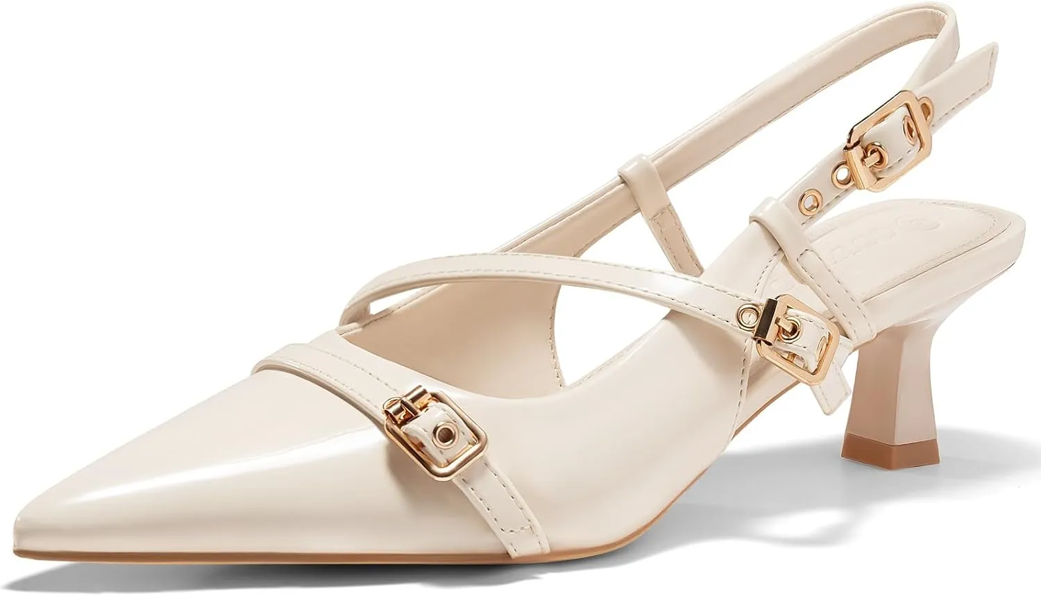 Coutgo Womens Slingback Kitten Heels Low Heel Closed Pointed Toe Pumps Buckle Strap Heeled Sandals Shoes