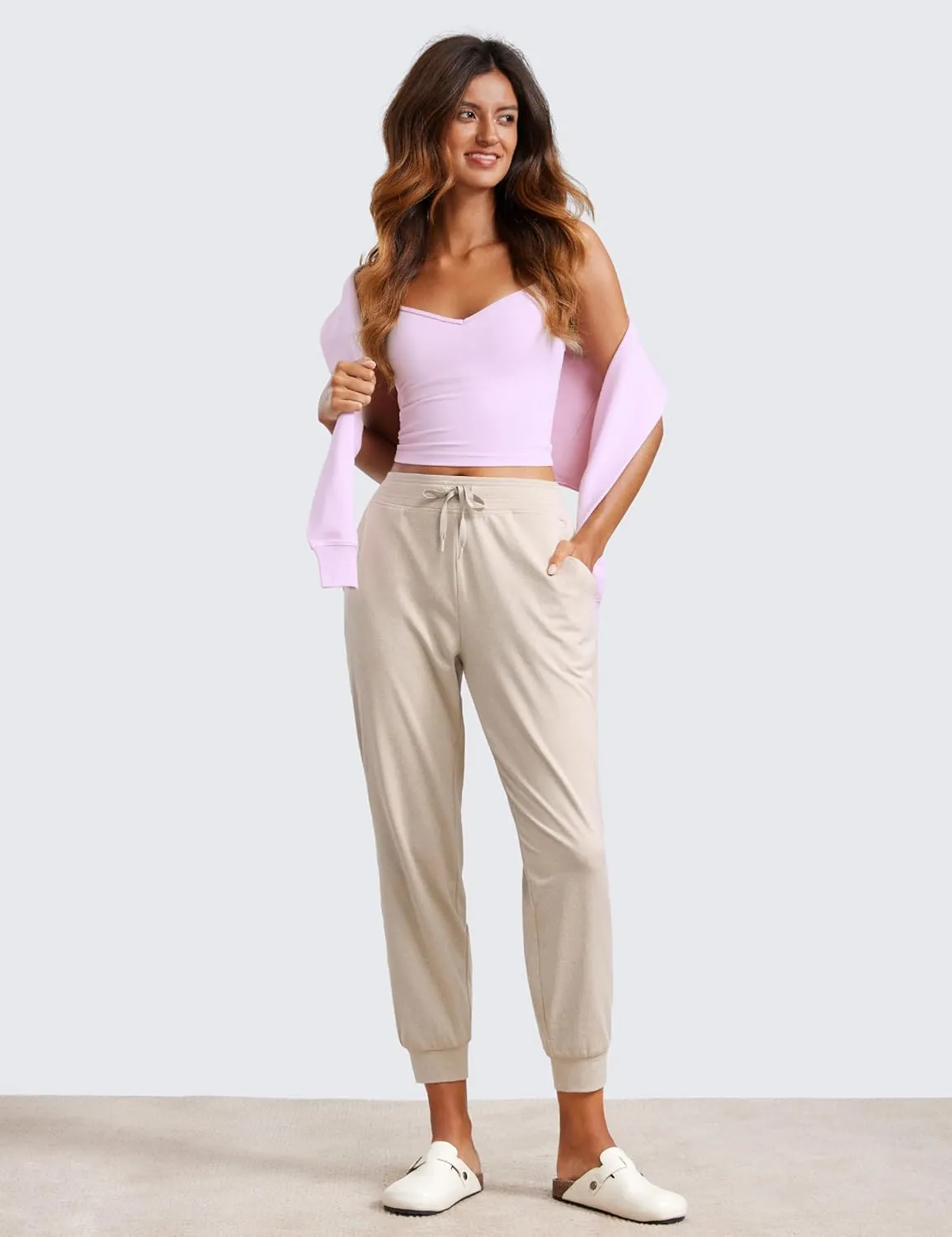 CRZ YOGA Cloud Jersey Joggers Sweatpants Women 25" Capri Casual Lounge Pajama Workout Sweat Pants with Pockets