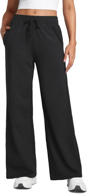 CRZ YOGA Cloud Jersey Wide Leg Sweatpants Women 30" High Waisted Casual Lounge Pajama Travel Pants with Pockets