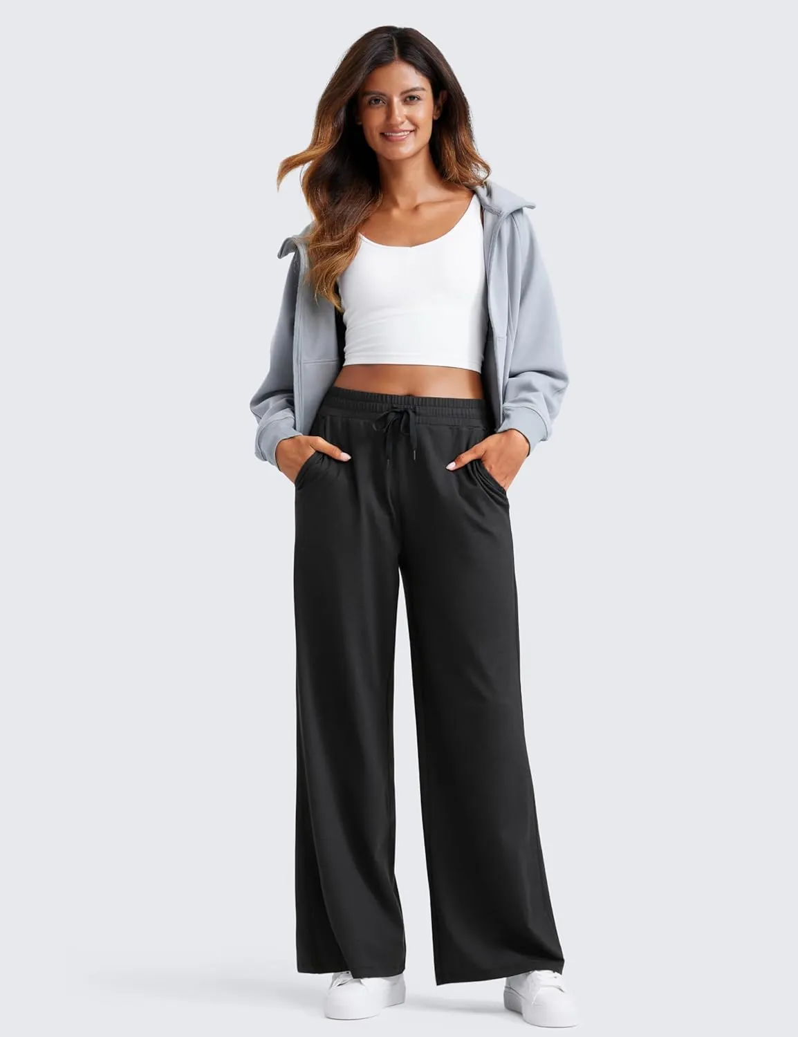 CRZ YOGA Cloud Jersey Wide Leg Sweatpants Women 30" High Waisted Casual Lounge Pajama Travel Pants with Pockets