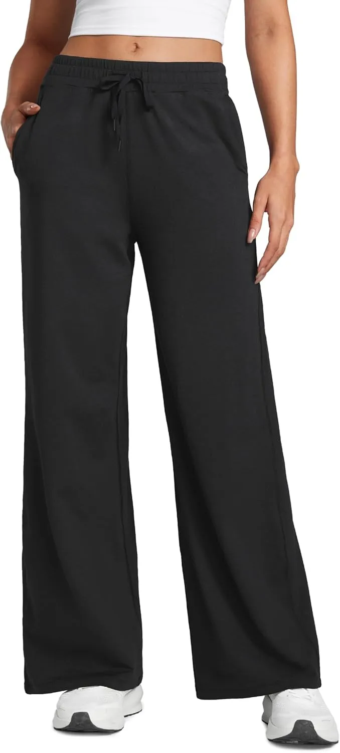 CRZ YOGA Cloud Jersey Wide Leg Sweatpants Women 30" High Waisted Casual Lounge Pajama Travel Pants with Pockets