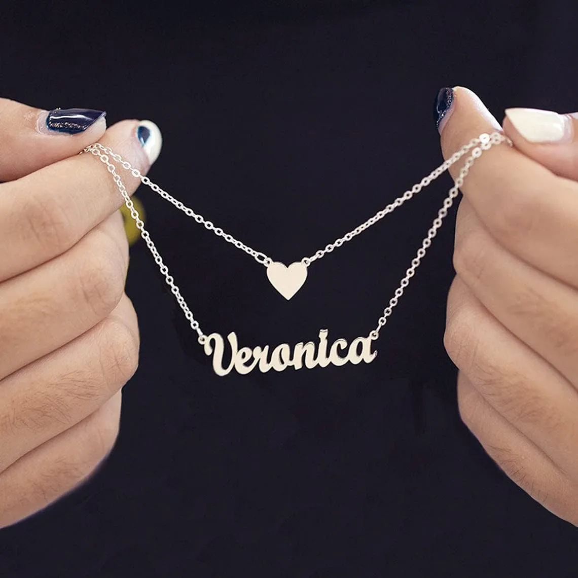 Custom Dainty Layered Gold Name Choker Necklace Personalized Silver Nameplate Handmade Disc Bar Heart Letters Pendant Adjustable Chain Jewelry Gift for Women Bridesmaid