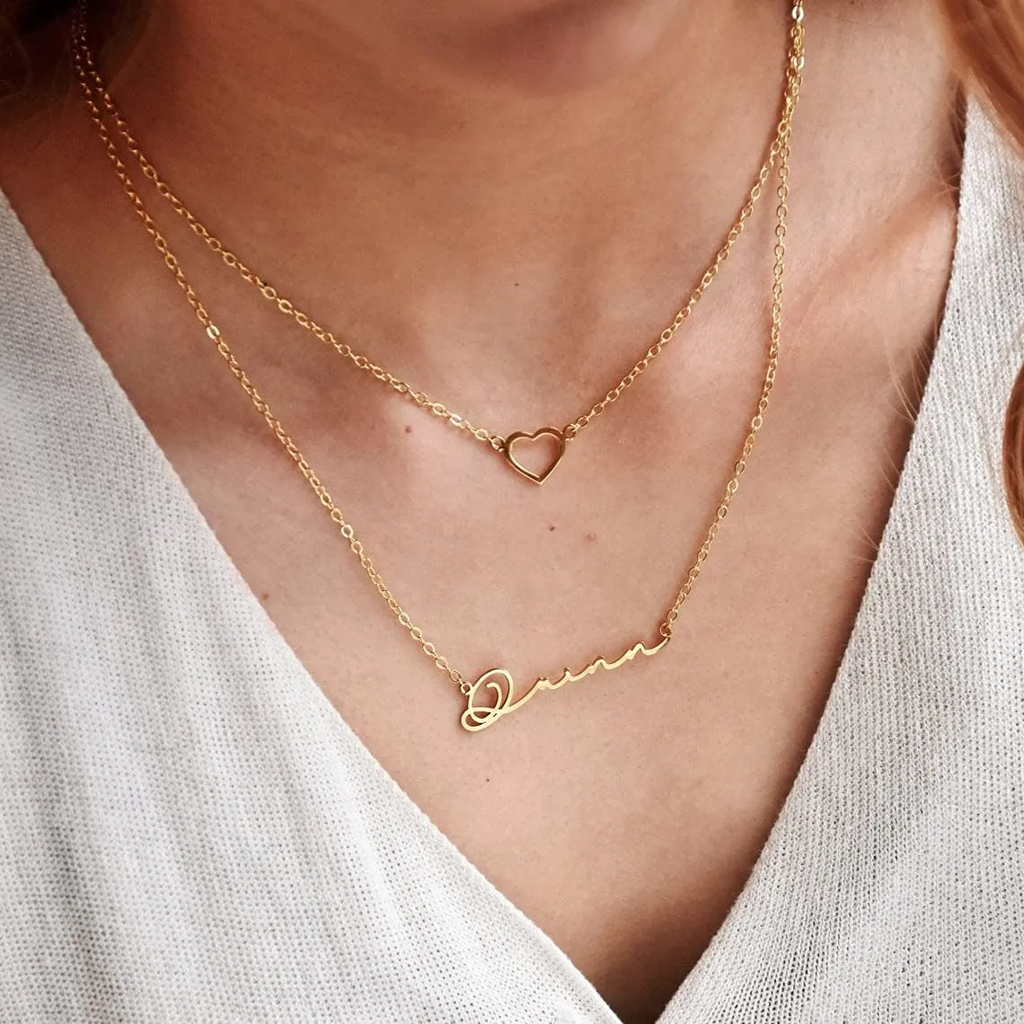 Custom Dainty Layered Gold Name Choker Necklace Personalized Silver Nameplate Handmade Disc Bar Heart Letters Pendant Adjustable Chain Jewelry Gift for Women Bridesmaid