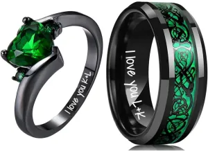 Custom Engraved Rings for Couples Promise Rings for Him and Her Sets Matching Wedding Bands for Couples Sets 8mm Tungsten Ring for Men Celtic Dragon Heart Birthstone Rings for Women
