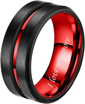 Custom Promise Rings for Couples Red and Black Engagement Rings for Couples His Hers Wedding Ring Sets Couples Matching Rings Set Tungsten Rings for Men Engraved irish Claddagh Engagement Rings for Women,Size 5-13