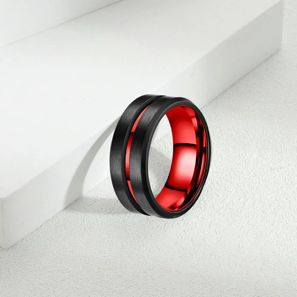 Custom Promise Rings for Couples Red and Black Engagement Rings for Couples His Hers Wedding Ring Sets Couples Matching Rings Set Tungsten Rings for Men Engraved irish Claddagh Engagement Rings for Women,Size 5-13