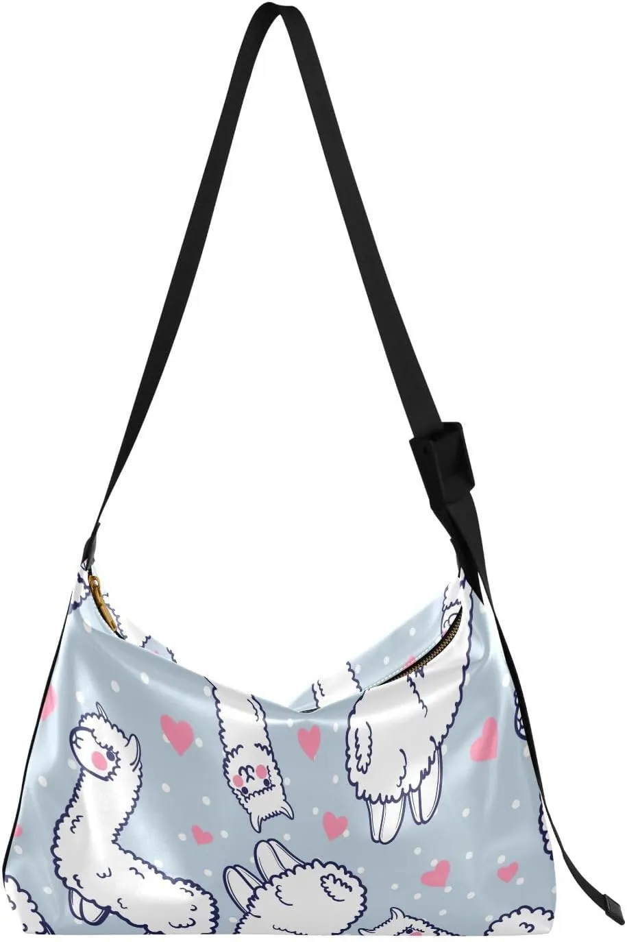Cute Alpacas and Hearts Hobo Crossbody Bags for Women Leather Large Shoulder Bag Cross Body Trendy Womens Tote Bags Handbag for Travel Shopping