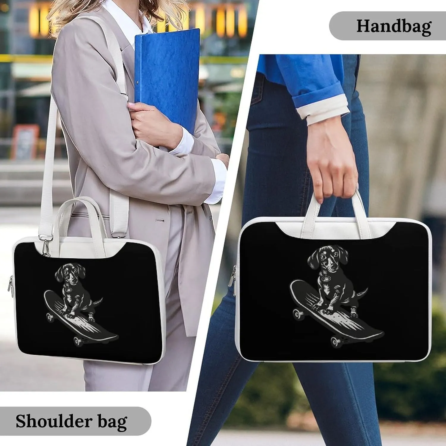 Cute Dachshund on A Skateboard Laptop Tote Bag Waterproof Computer Carrying Case Business Office Briefcase