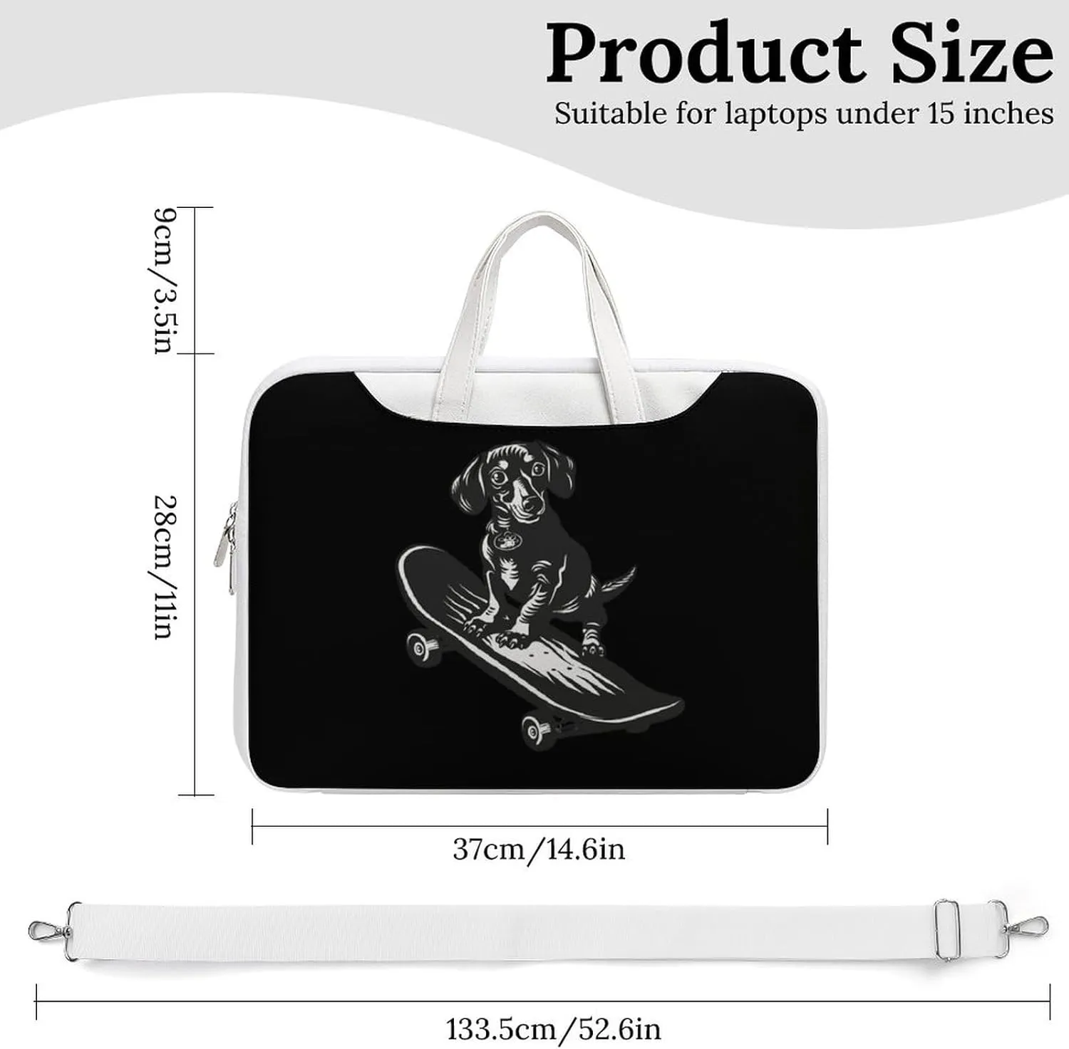 Cute Dachshund on A Skateboard Laptop Tote Bag Waterproof Computer Carrying Case Business Office Briefcase