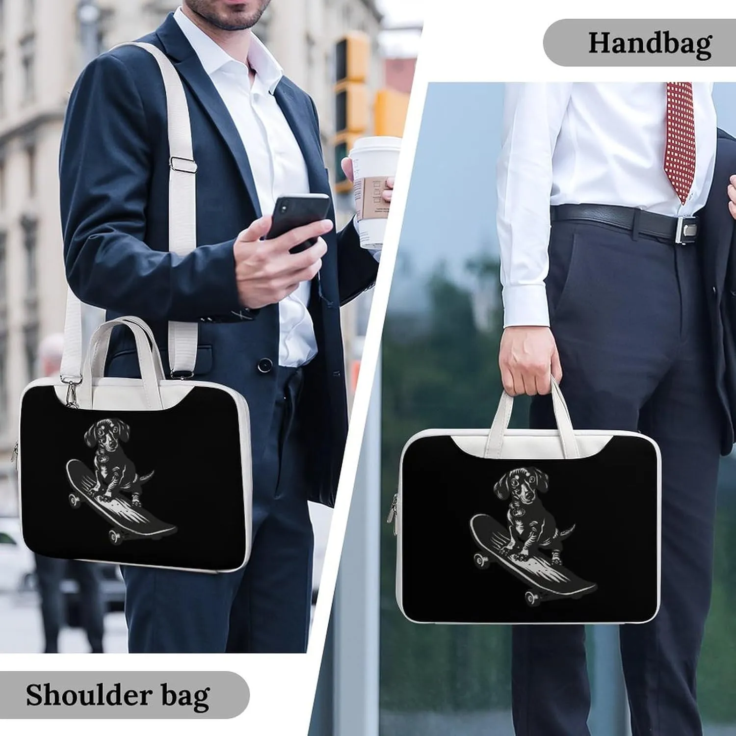 Cute Dachshund on A Skateboard Laptop Tote Bag Waterproof Computer Carrying Case Business Office Briefcase