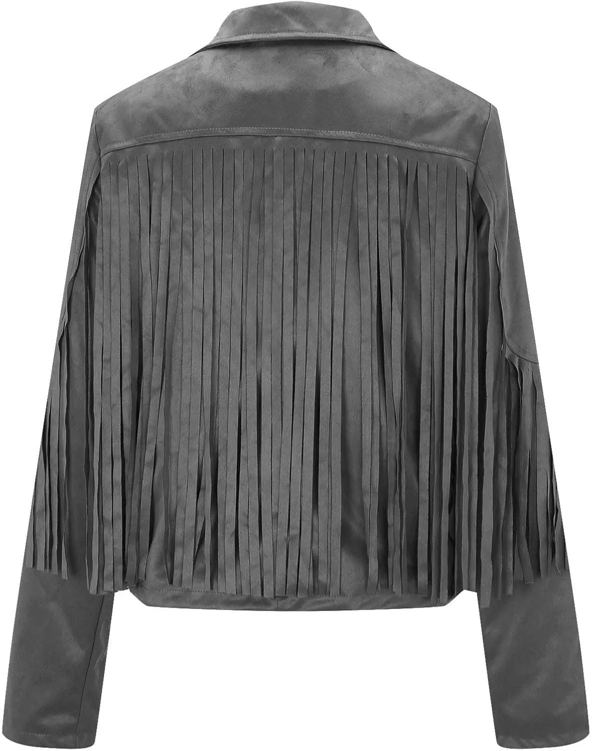 Dademeo Fringe Cropped Jacket Womens Stylish Faux Suede Leather Lapel Cowboy Style Outwear Long Sleeve Tassels Cardigan Coat