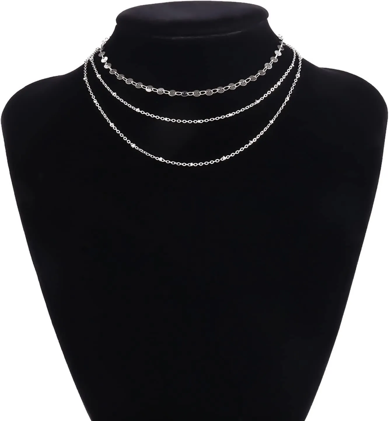 Dainty Layered Necklace, Dainty Layering Necklaces for Women Sequins Chain Necklaces Jewelry Gifts for Birthday Wedding, 3 Layers