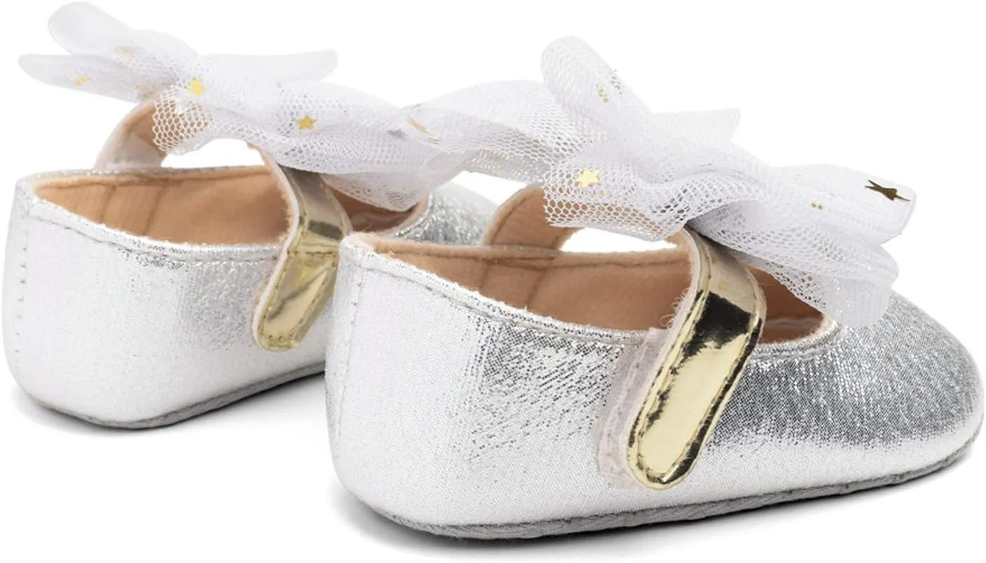 DEESEE(TM)_Home Baby Shoes, Baby Girls Mary Janes Flat Bowknot Rubber Sole First Walker Princess Dress Shoes
