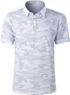 Derminpro Mens Camo Golf Shirts Moisture Wicking Short/Long Sleeve Dry Fit Golf Polos