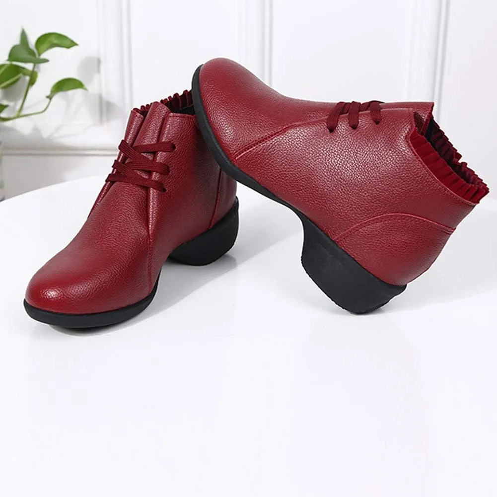 DKZSYIM Women's Leather Boost Dance Sneaker/Modern Jazz Ballroom Performance Dance-Sneakers Sports Shoes,Model YMJ1818