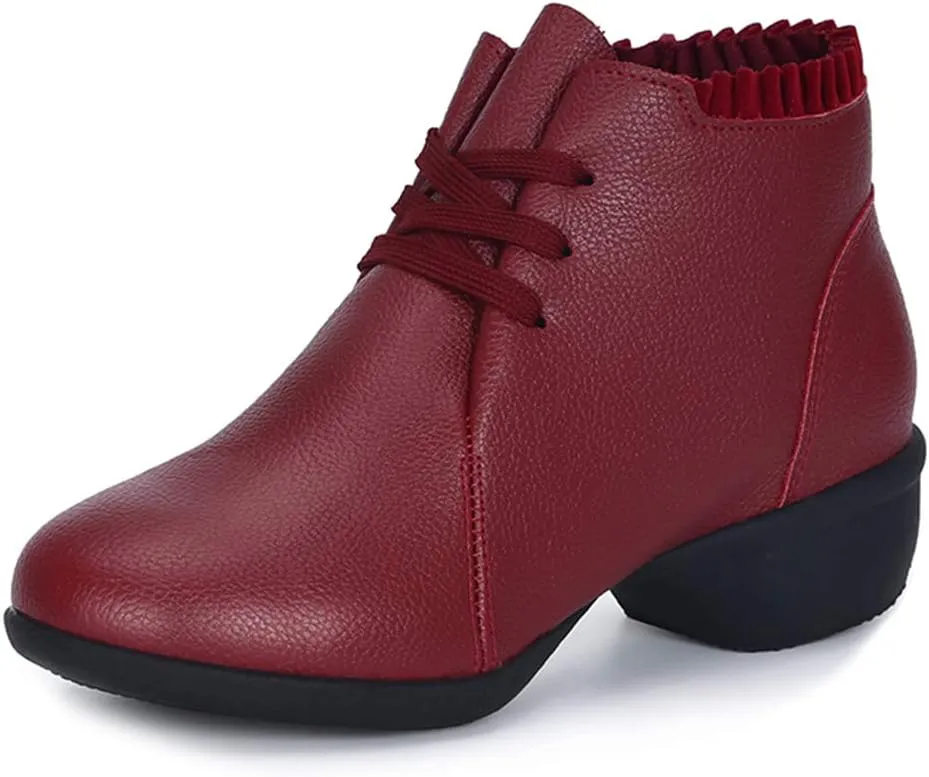 DKZSYIM Women's Leather Boost Dance Sneaker/Modern Jazz Ballroom Performance Dance-Sneakers Sports Shoes,Model YMJ1818