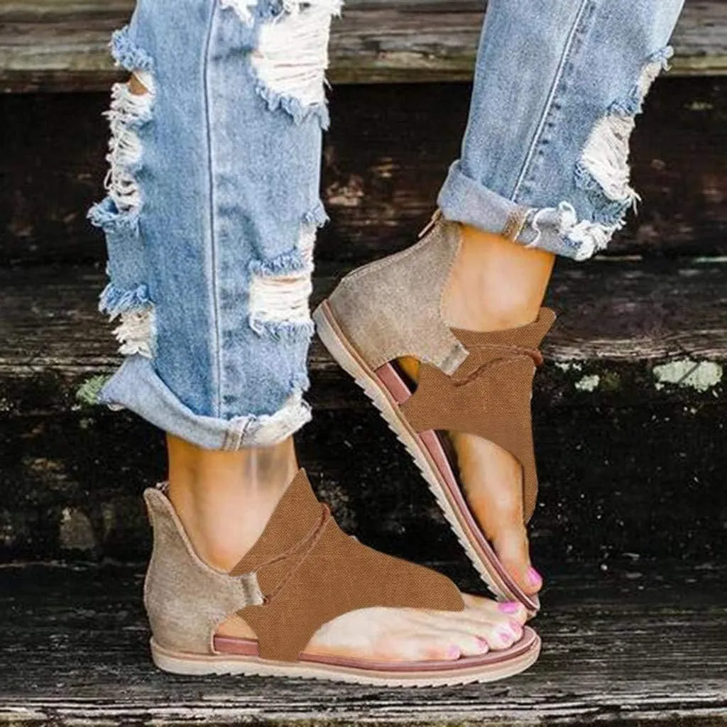 Eduavar Sandals for Women Dressy Summer, Comfortable Walking Sandals for Women Open Toe Flip Flops Zip Up Suede Sandals
