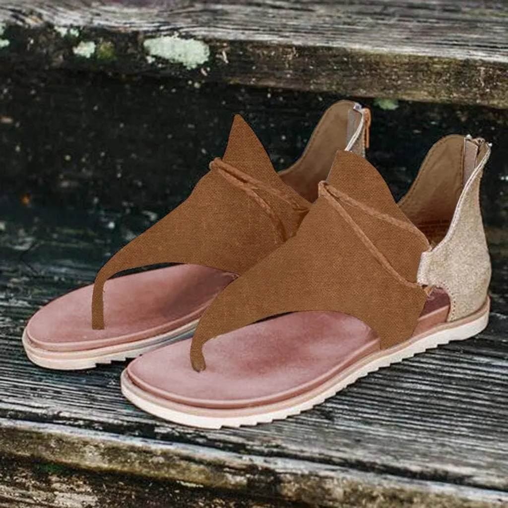 Eduavar Sandals for Women Dressy Summer, Comfortable Walking Sandals for Women Open Toe Flip Flops Zip Up Suede Sandals