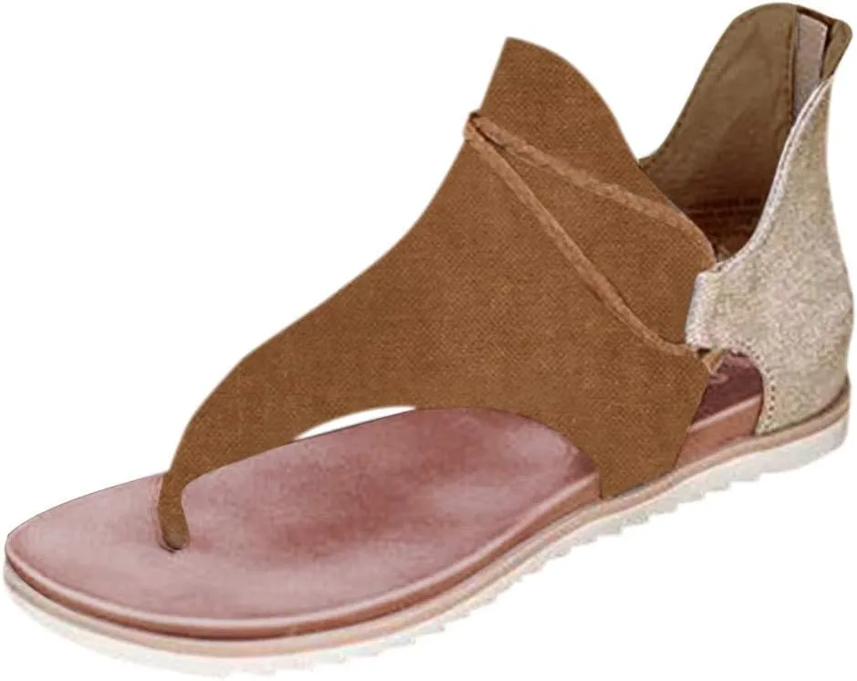 Eduavar Sandals for Women Dressy Summer, Comfortable Walking Sandals for Women Open Toe Flip Flops Zip Up Suede Sandals