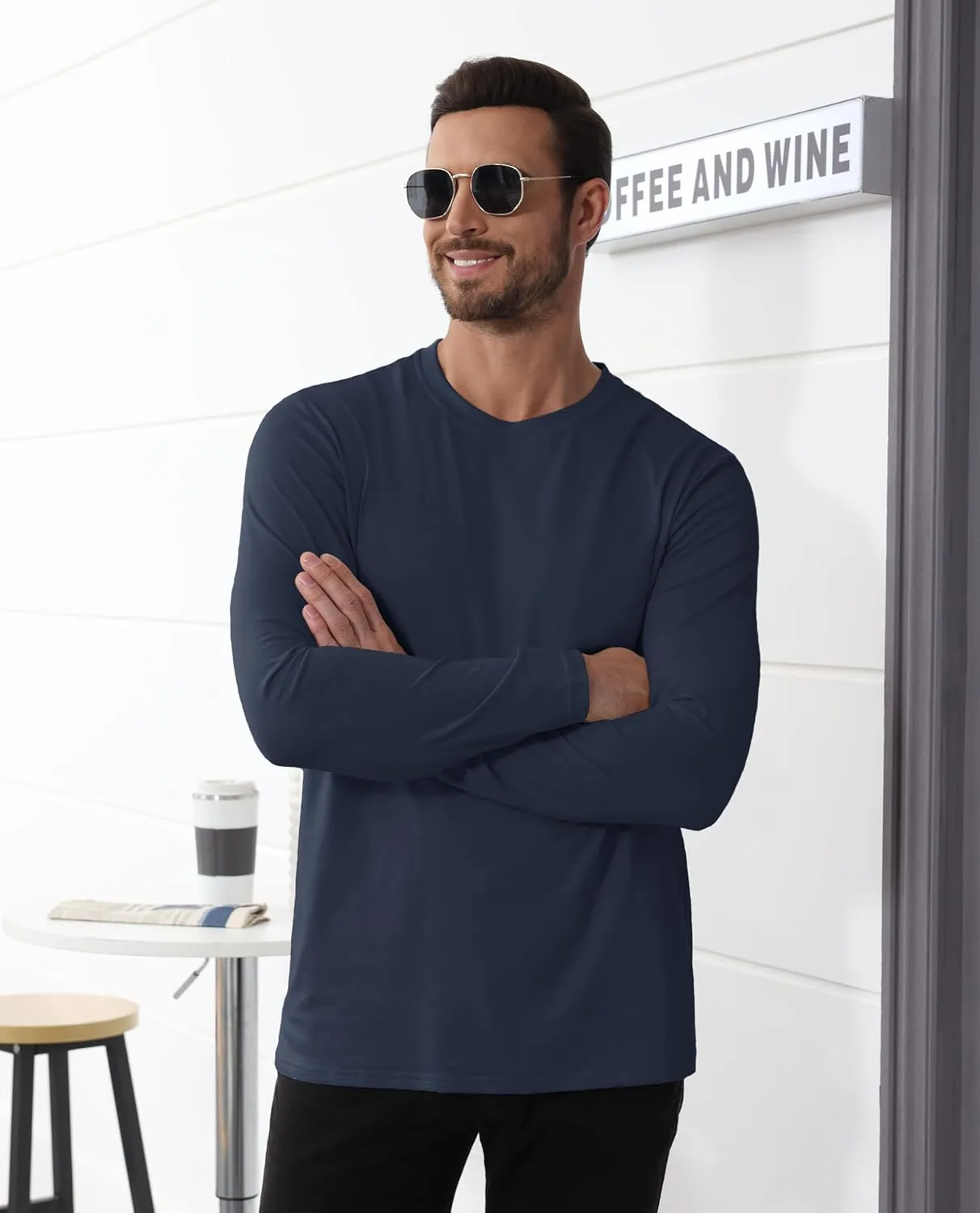 EKLENTSON Men's Cotton Crewneck T-Shirts Long Sleeve Plain Tee Moisture Wicking Casual Tshirts Solid Color