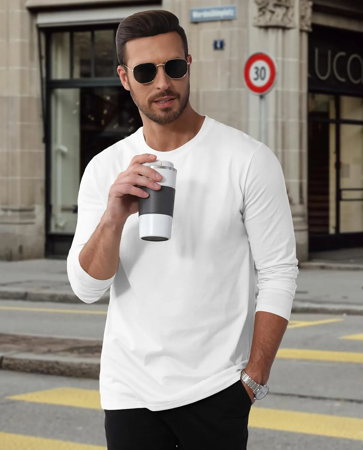 EKLENTSON Men's Cotton Crewneck T-Shirts Long Sleeve Plain Tee Moisture Wicking Casual Tshirts Solid Color