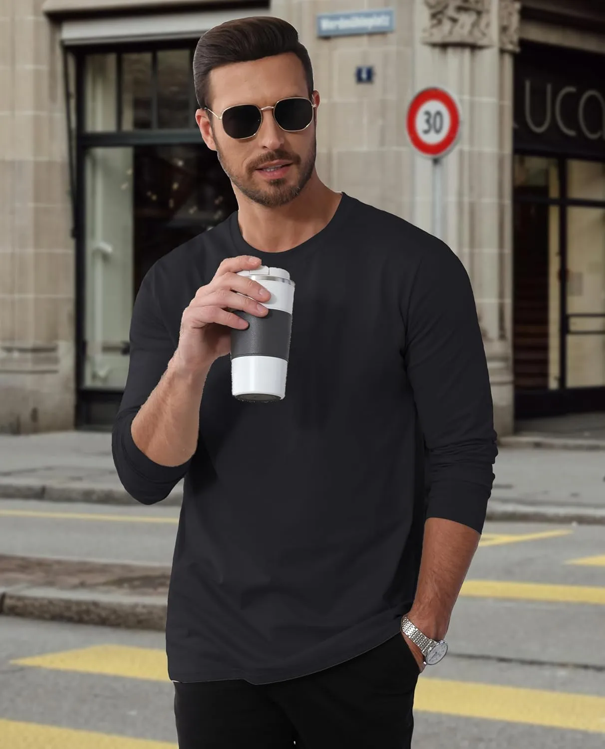 EKLENTSON Men's Cotton Crewneck T-Shirts Long Sleeve Plain Tee Moisture Wicking Casual Tshirts Solid Color