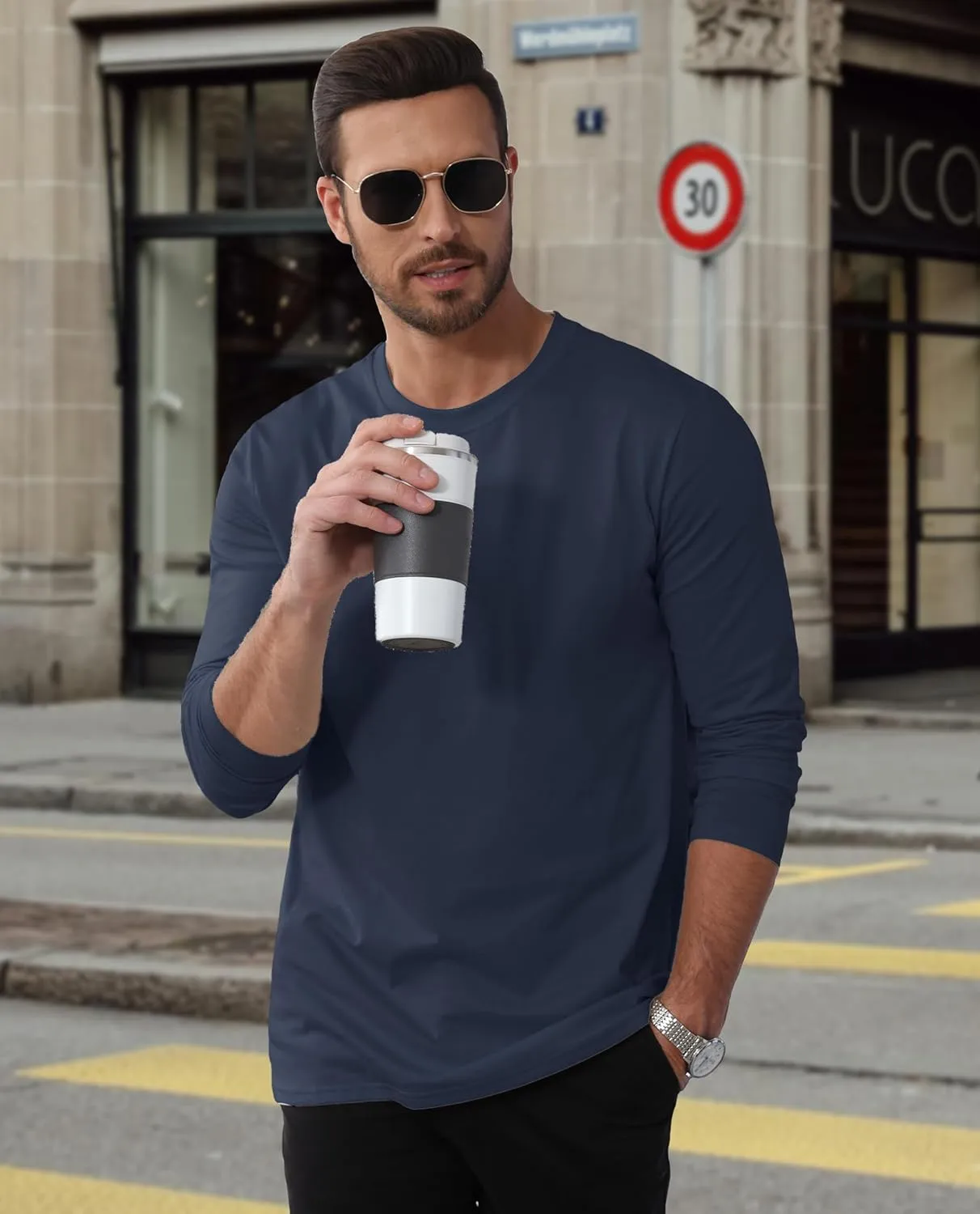 EKLENTSON Men's Cotton Crewneck T-Shirts Long Sleeve Plain Tee Moisture Wicking Casual Tshirts Solid Color
