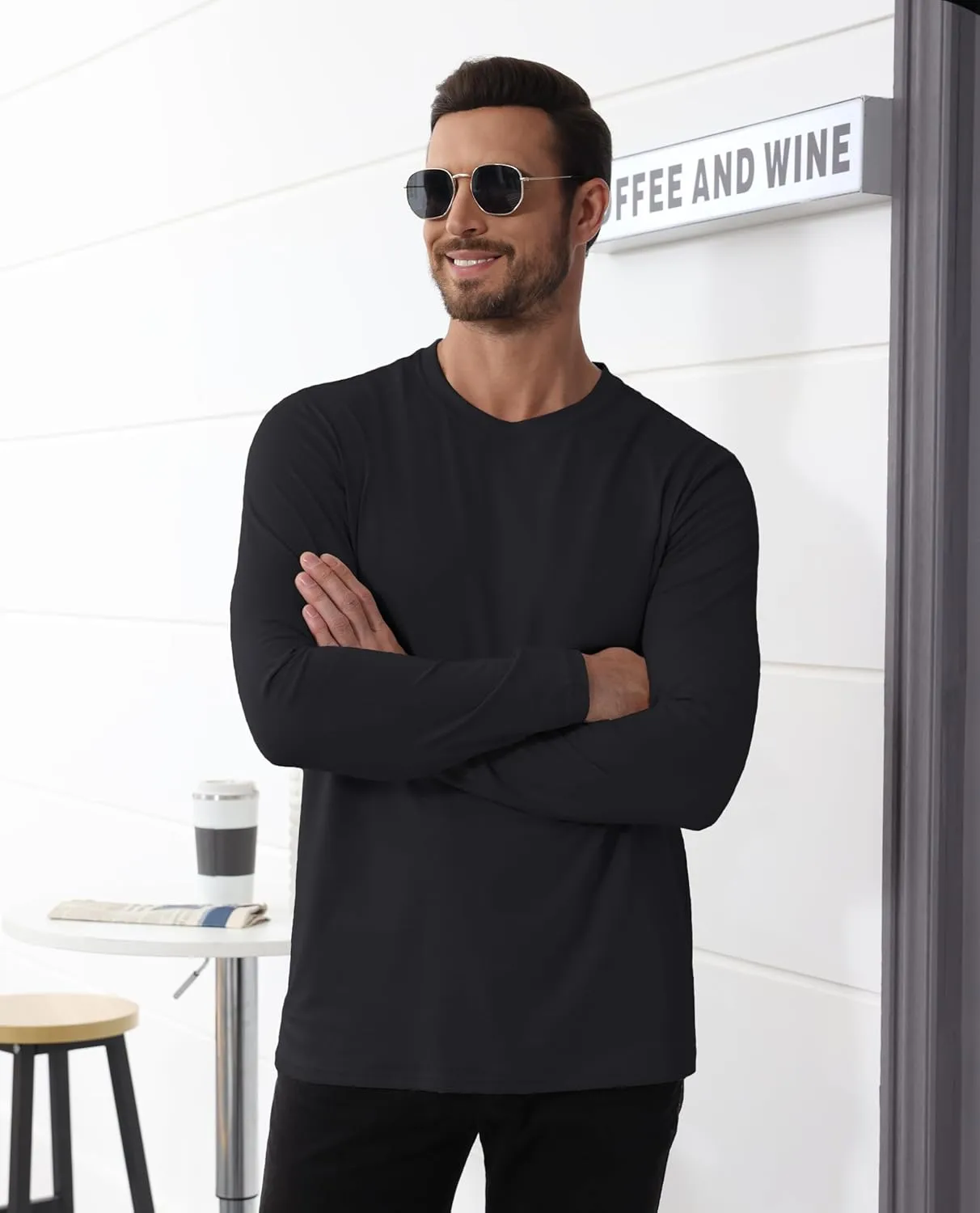 EKLENTSON Men's Cotton Crewneck T-Shirts Long Sleeve Plain Tee Moisture Wicking Casual Tshirts Solid Color