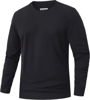 EKLENTSON Men's Cotton Crewneck T-Shirts Long Sleeve Plain Tee Moisture Wicking Casual Tshirts Solid Color