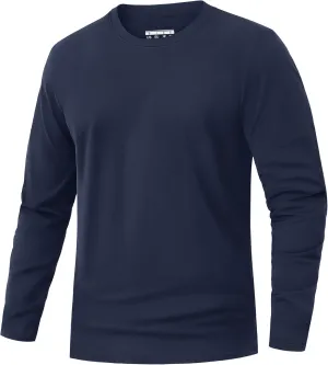 EKLENTSON Men's Cotton Crewneck T-Shirts Long Sleeve Plain Tee Moisture Wicking Casual Tshirts Solid Color
