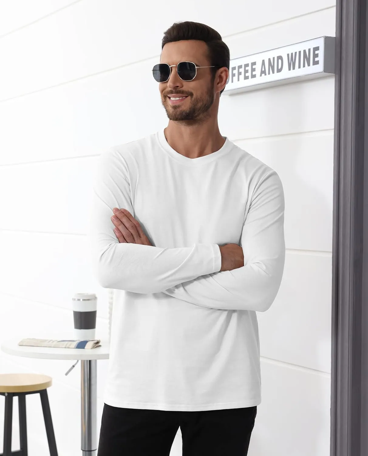 EKLENTSON Men's Cotton Crewneck T-Shirts Long Sleeve Plain Tee Moisture Wicking Casual Tshirts Solid Color