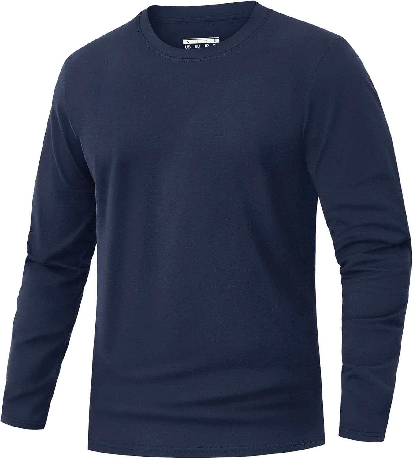 EKLENTSON Men's Cotton Crewneck T-Shirts Long Sleeve Plain Tee Moisture Wicking Casual Tshirts Solid Color