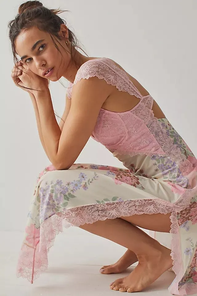 Elma Floral Printed Cut-out Mesh Maxi Slip Dress