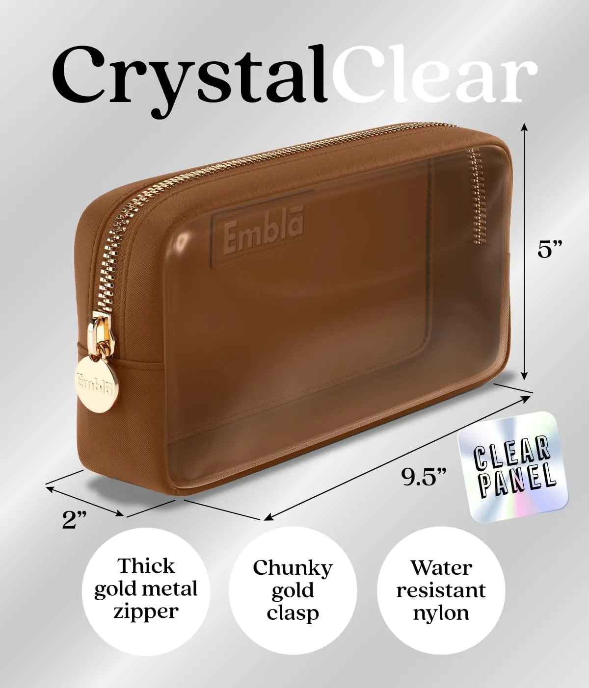 Embla Clear Cosmetic Bag Makeup Case, Clear Zipper Make Up Pouch and Toiletry Travel Tote, Cute Skincare Pouches for Women Girls, Preppy Purse Cosmetic Organizer, Small Makeup Bags, Chocolate