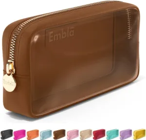 Embla Clear Cosmetic Bag Makeup Case, Clear Zipper Make Up Pouch and Toiletry Travel Tote, Cute Skincare Pouches for Women Girls, Preppy Purse Cosmetic Organizer, Small Makeup Bags, Chocolate