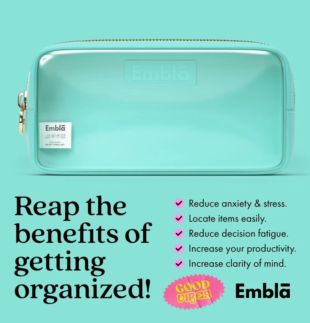 Embla Clear Cosmetic Bag Makeup Case, Clear Zipper Make Up Pouch and Toiletry Travel Tote, Cute Skincare Pouches for Women Girls, Preppy Purse Cosmetic Organizer, Small Makeup Bags, Cotton Candy