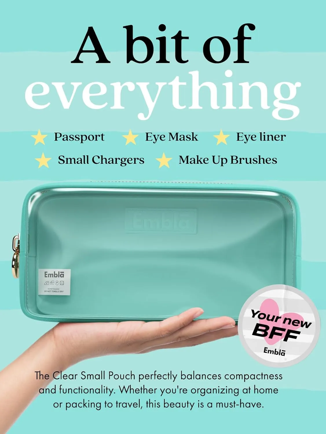 Embla Clear Cosmetic Bag Makeup Case, Clear Zipper Make Up Pouch and Toiletry Travel Tote, Cute Skincare Pouches for Women Girls, Preppy Purse Cosmetic Organizer, Small Makeup Bags, Cotton Candy