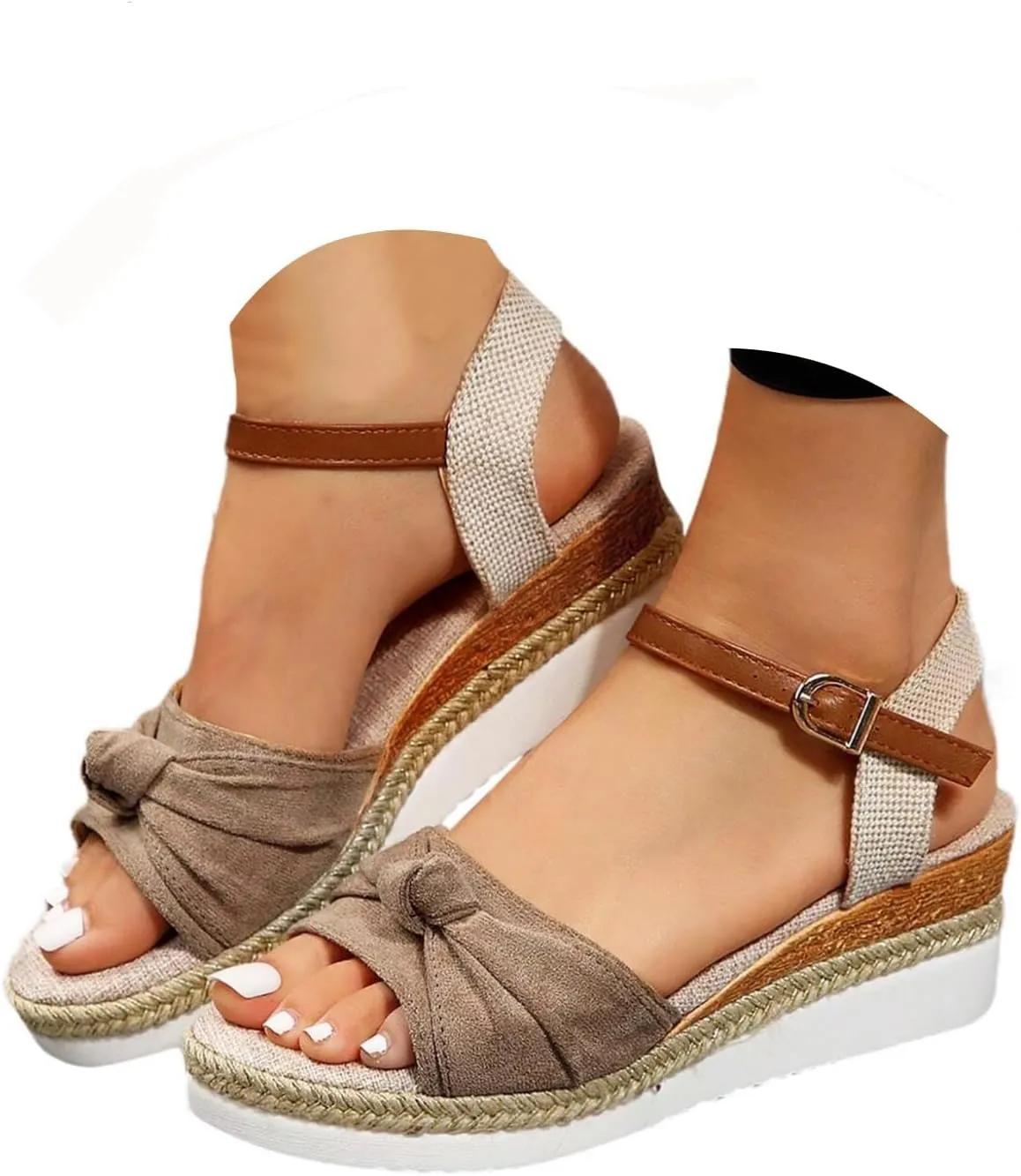 Espadrilles Wedge Sandals for Women,Open Toe Ankle Strap Wedge Heels Sandals Dressy Summer Platform Comfortable Walking Shoes Casual Slip on flip-Flops for Beach