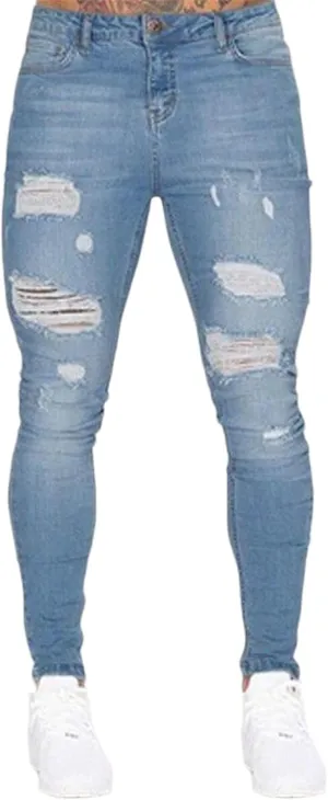 evzosrz Mens Ripped Skinny Jeans Stretchy Slim Fit Stretch Distressed Moto Biker Jeans Hip hop Tapered Leg Pants for Men