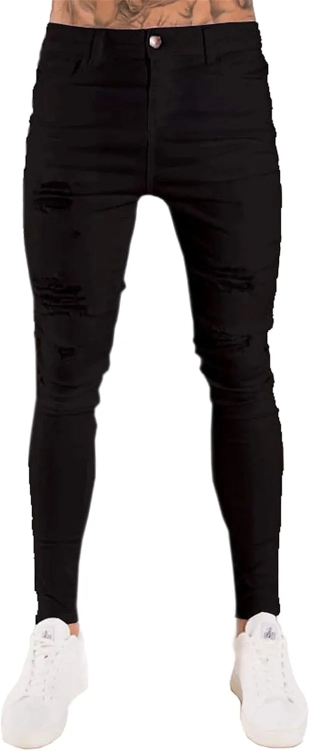 evzosrz Mens Ripped Skinny Jeans Stretchy Slim Fit Stretch Distressed Moto Biker Jeans Hip hop Tapered Leg Pants for Men