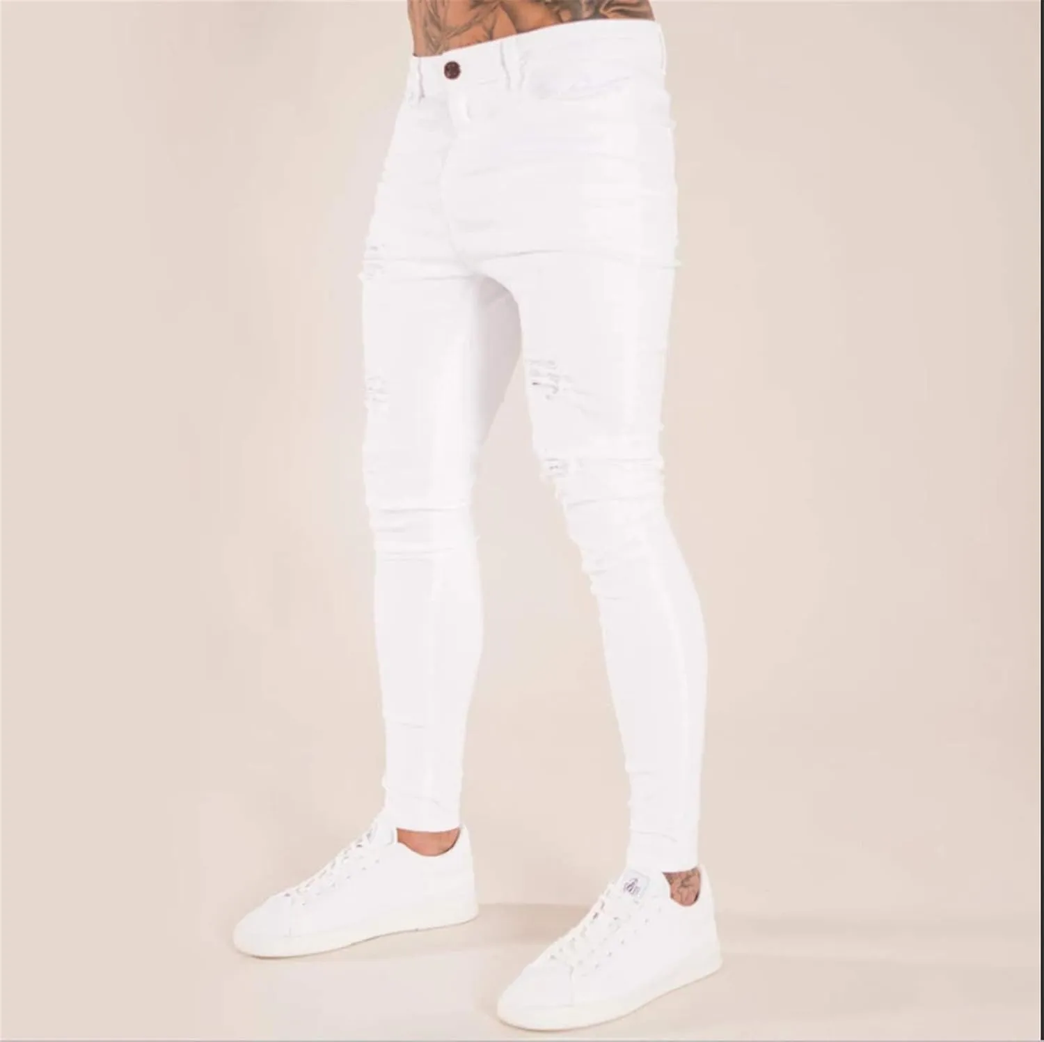 evzosrz Mens Ripped Skinny Jeans Stretchy Slim Fit Stretch Distressed Moto Biker Jeans Hip hop Tapered Leg Pants for Men