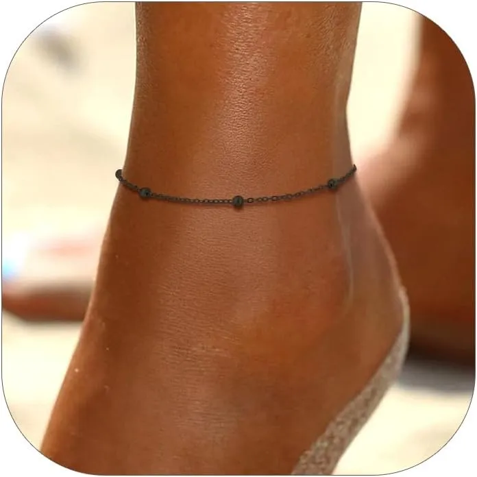 FaithHeart Ankle Bracelets for Women Silver Anklets for Women Waterproof Stainless Steel Miami Cuban Link/Beaded/Figaro Anklets Adjustable Length Summer Beach Foot Jewelry with Gift Box