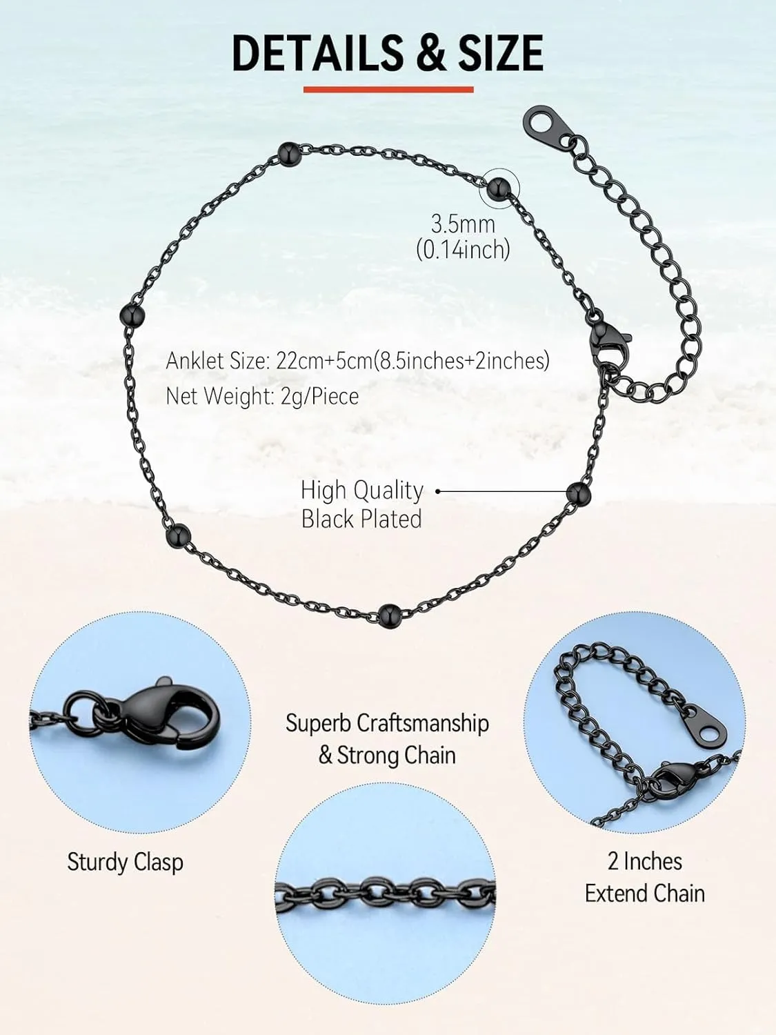 FaithHeart Ankle Bracelets for Women Silver Anklets for Women Waterproof Stainless Steel Miami Cuban Link/Beaded/Figaro Anklets Adjustable Length Summer Beach Foot Jewelry with Gift Box