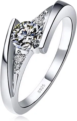 FashionGold Plated Silver Wedding Promise Ring for Her,Adjustable Cubic Zirconia Open Rings Valentine's Day Jewelry